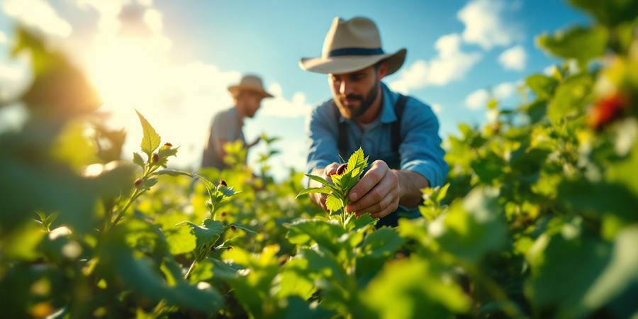hombres cultivando bioplaguicidas